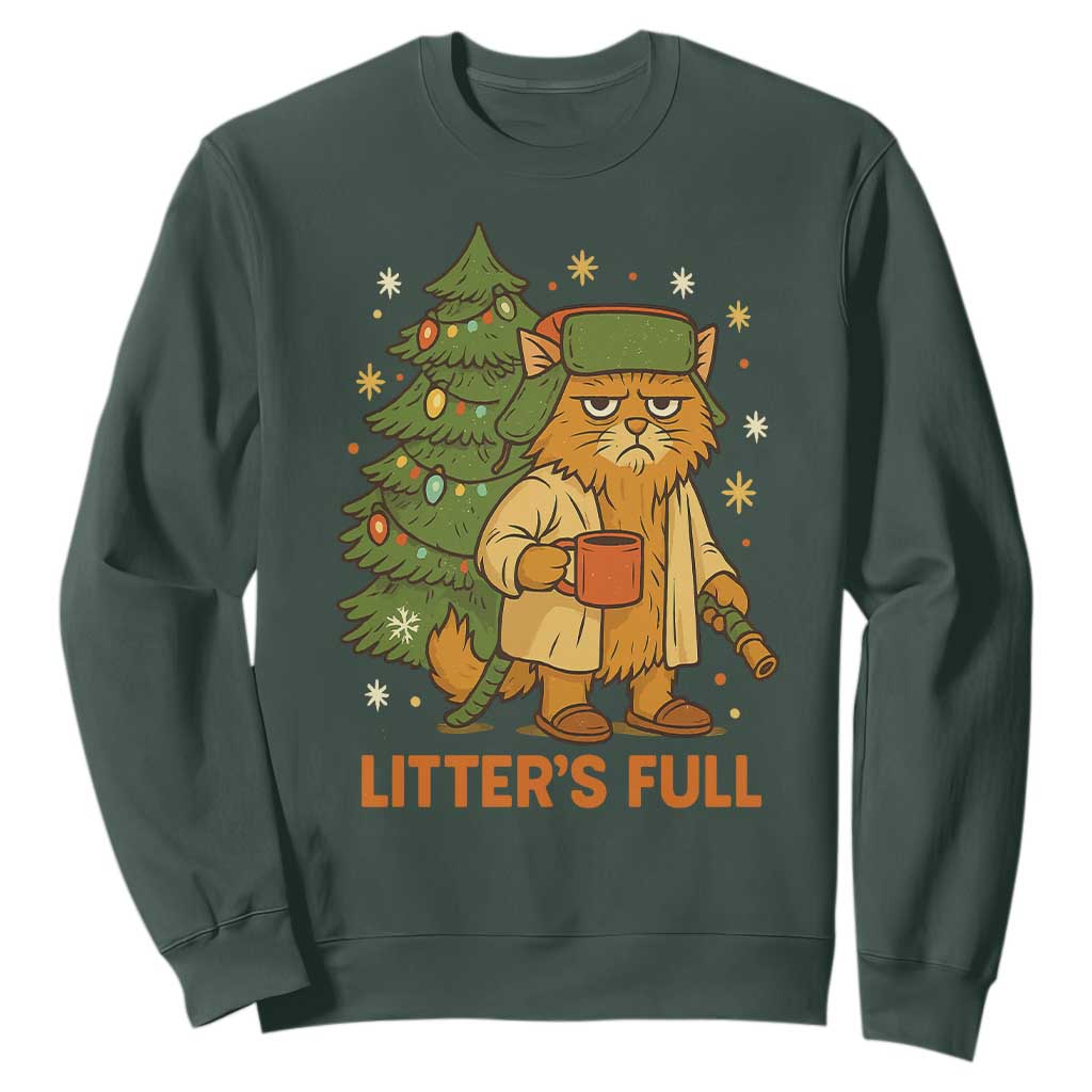 Litters Full Sweatshirt Funny Christmas Vacation Cat TS10 Dark Forest Green Print Your Wear