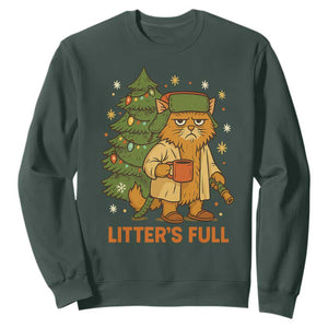 Litters Full Sweatshirt Funny Christmas Vacation Cat TS10 Dark Forest Green Print Your Wear