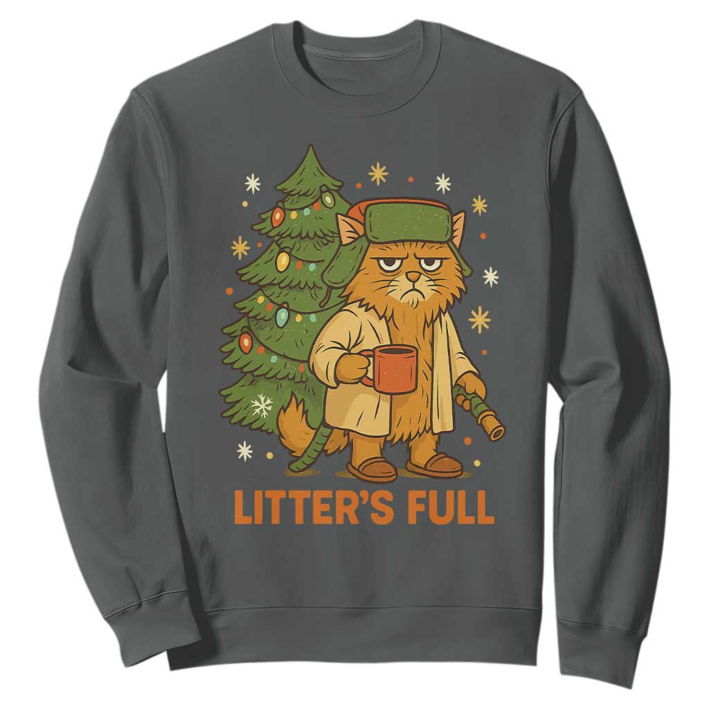 Litters Full Sweatshirt Funny Christmas Vacation Cat TS10 Dark Heather Print Your Wear