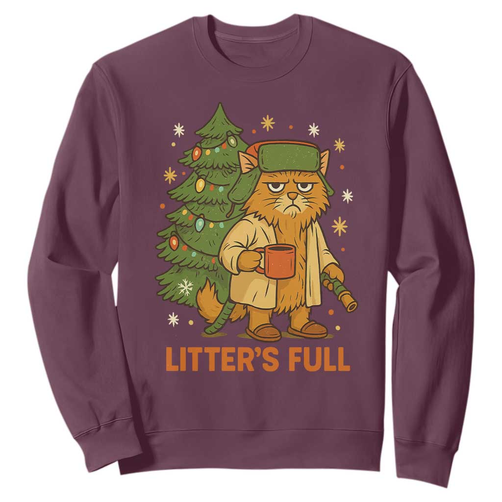 Litters Full Sweatshirt Funny Christmas Vacation Cat TS10 Maroon Print Your Wear