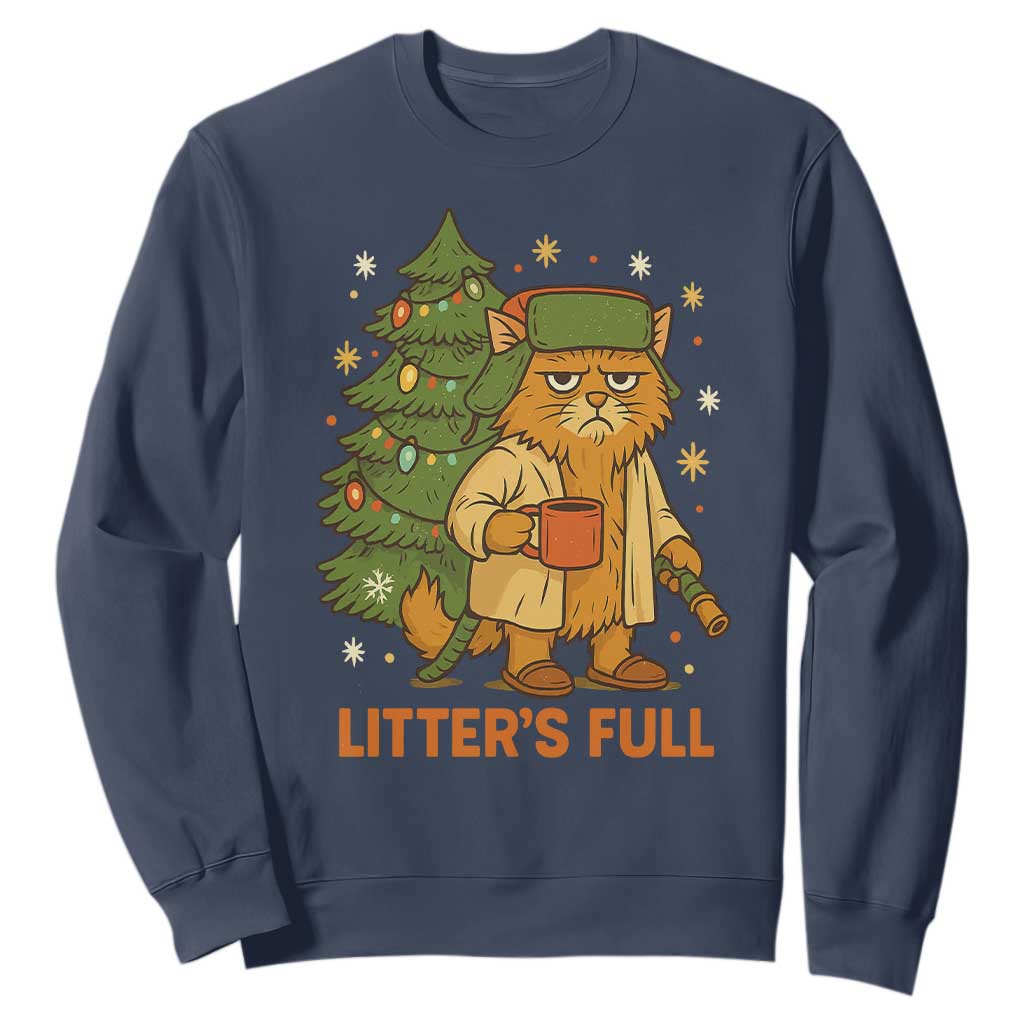 Litters Full Sweatshirt Funny Christmas Vacation Cat TS10 Navy Print Your Wear