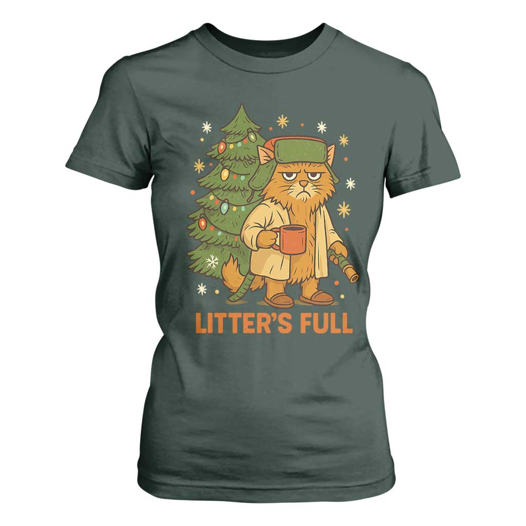 Litters Full T Shirt For Women Funny Christmas Vacation Cat TS10 Dark Forest Green Print Your Wear