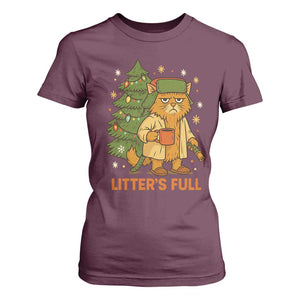 Litters Full T Shirt For Women Funny Christmas Vacation Cat TS10 Maroon Print Your Wear