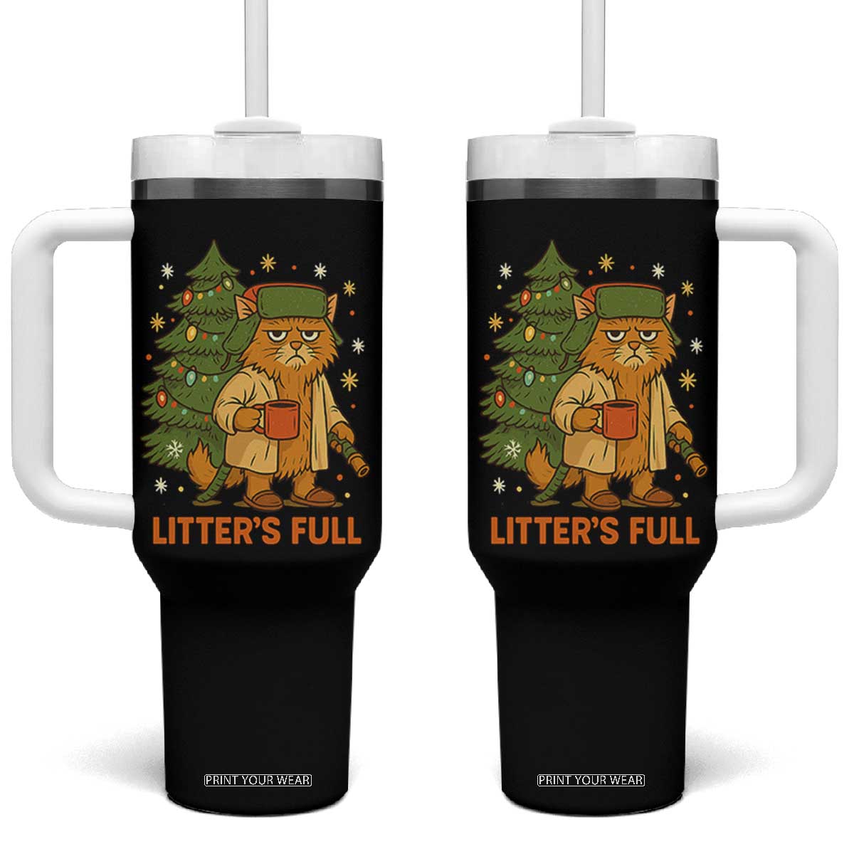 Litters Full Tumbler With Handle Funny Christmas Vacation Cat TS10 One Size: 40 oz Black Print Your Wear
