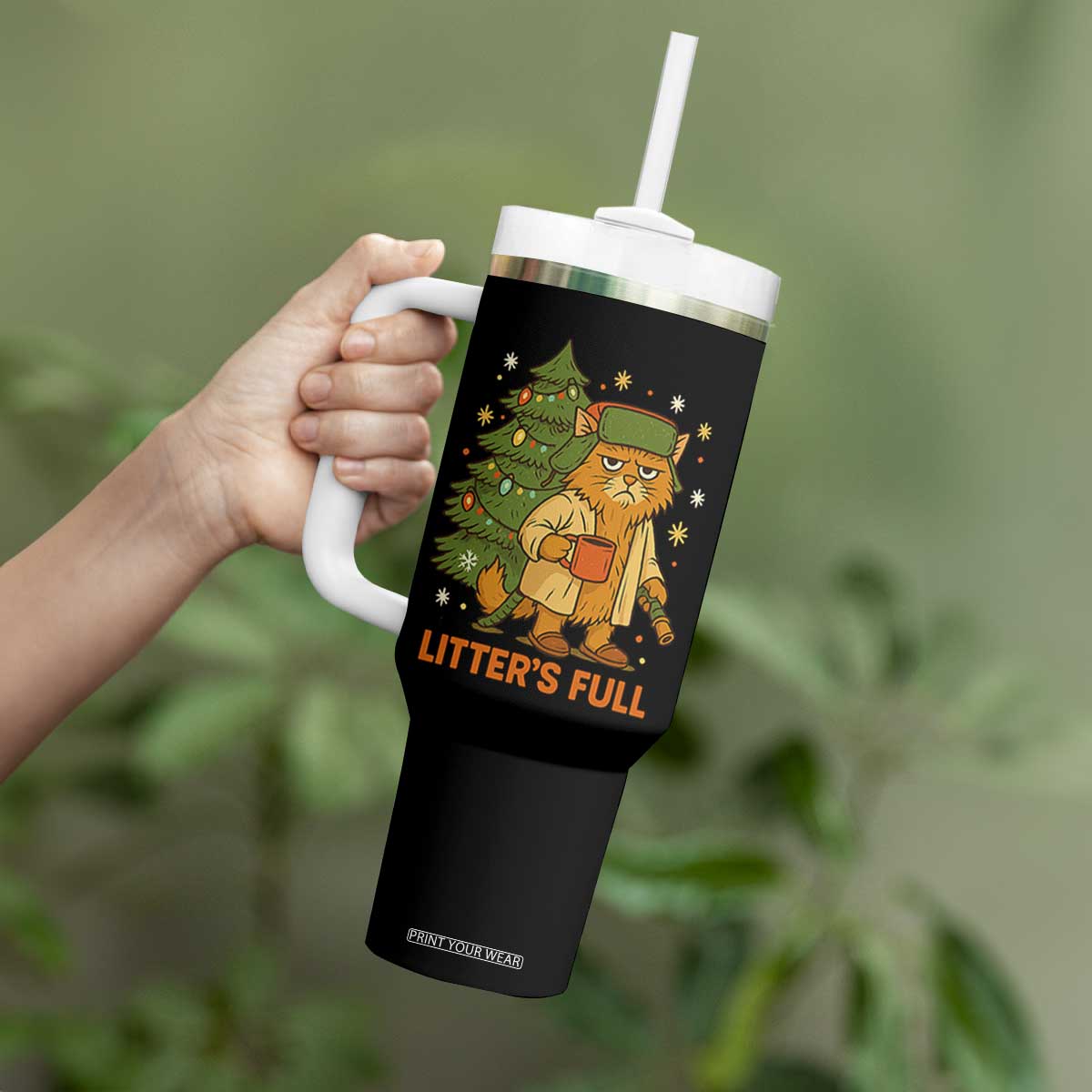 Litters Full Tumbler With Handle Funny Christmas Vacation Cat TS10 Print Your Wear
