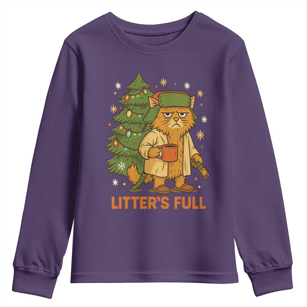 Litters Full Youth Sweatshirt Funny Christmas Vacation Cat TS10 Purple Print Your Wear