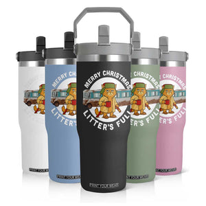 Merry Christmas Litters Full Flip Straw Tumbler Funny Christmas Vacation Cat TS10 Print Your Wear