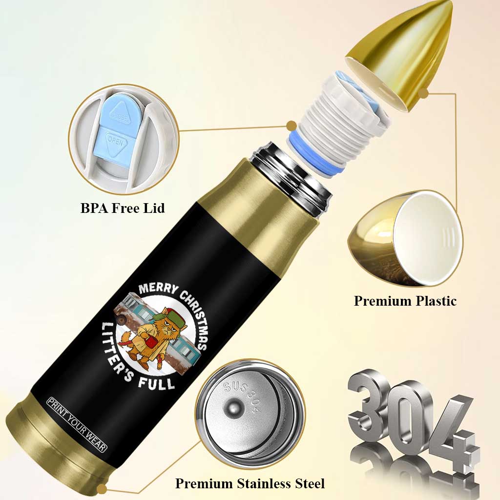 Merry Christmas Litters Full Bullet Tumbler Funny Christmas Vacation Cat TS10 Print Your Wear