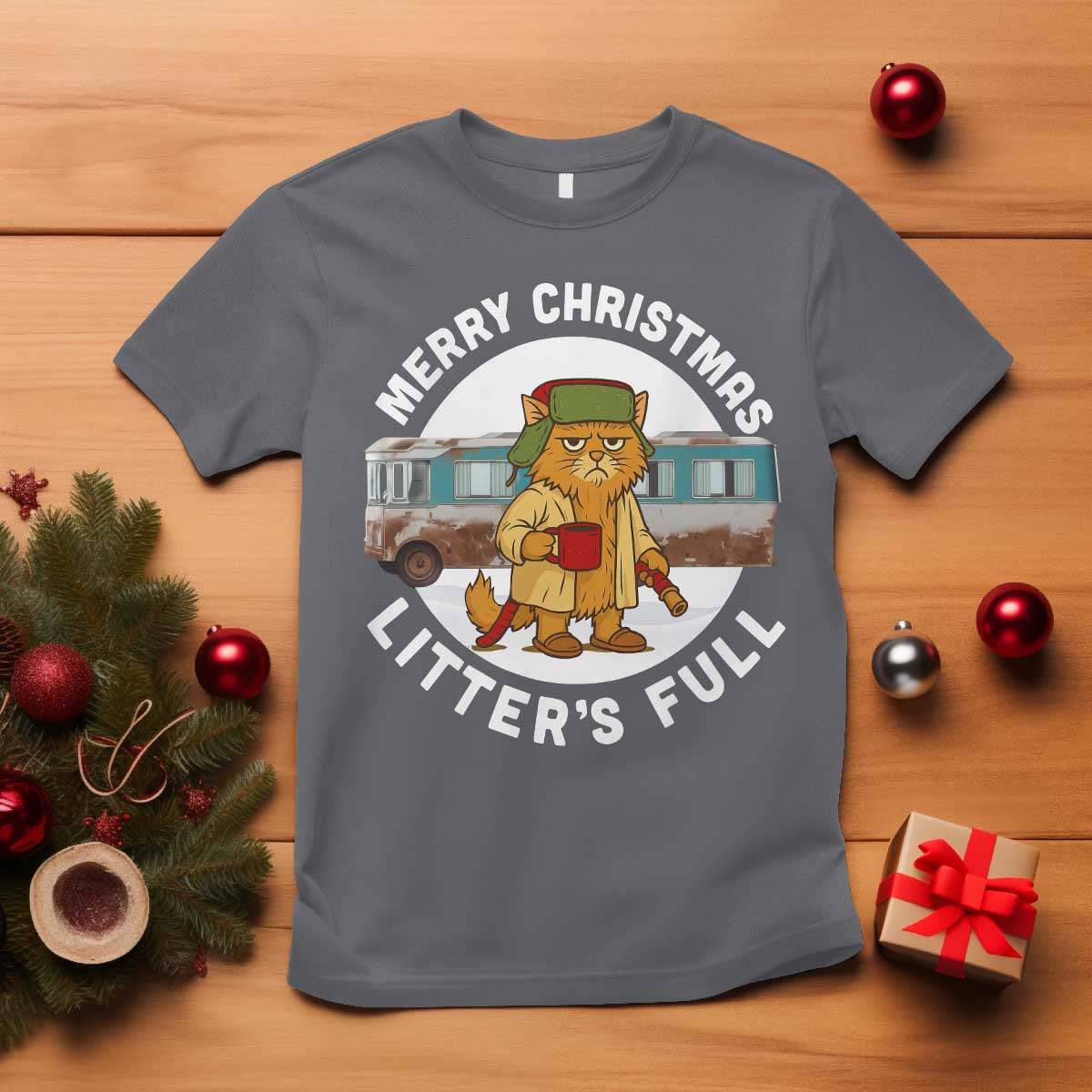 Merry Christmas Litters Full T Shirt Funny Christmas Vacation Cat TS10 Charcoal Print Your Wear