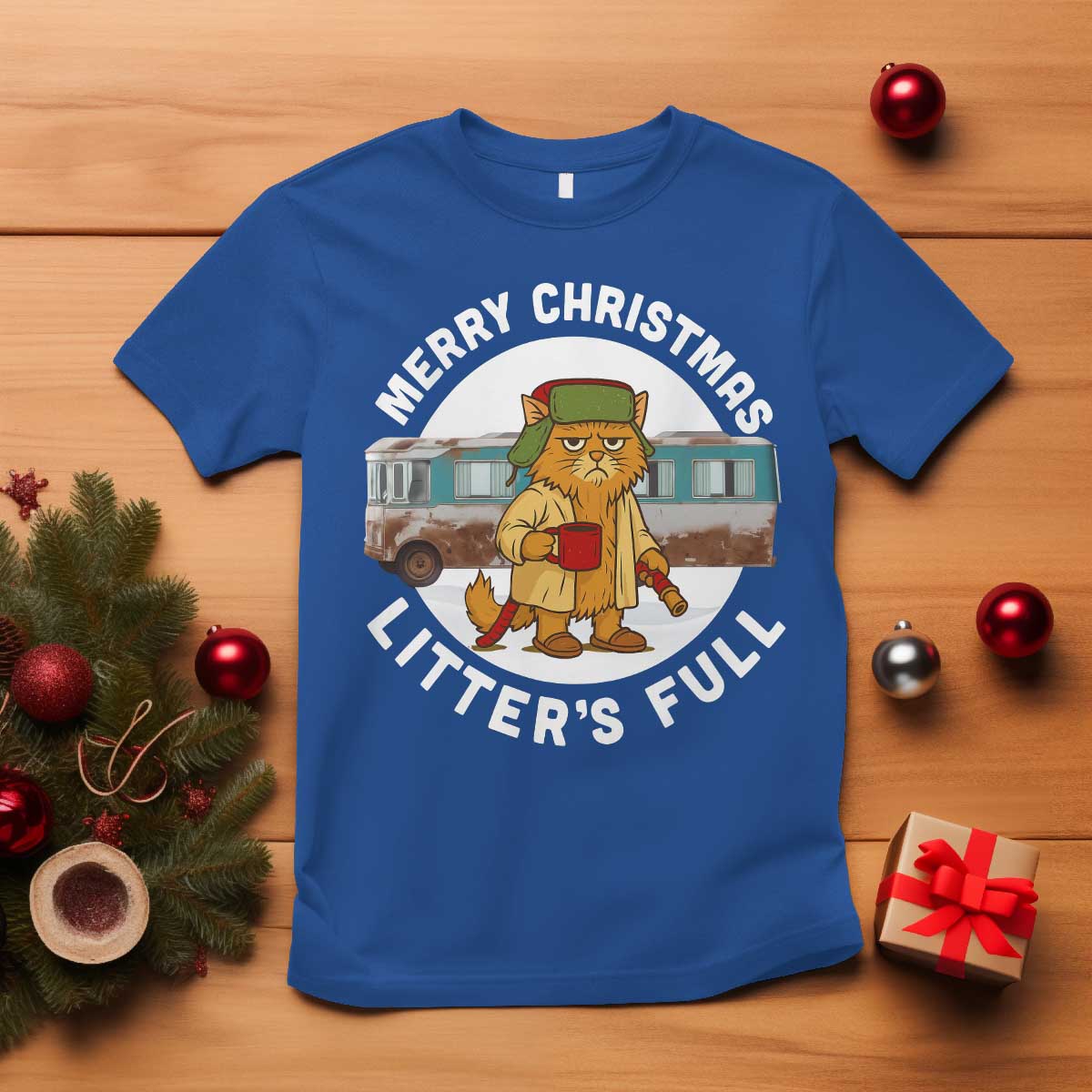 Merry Christmas Litters Full T Shirt Funny Christmas Vacation Cat TS10 Royal Blue Print Your Wear