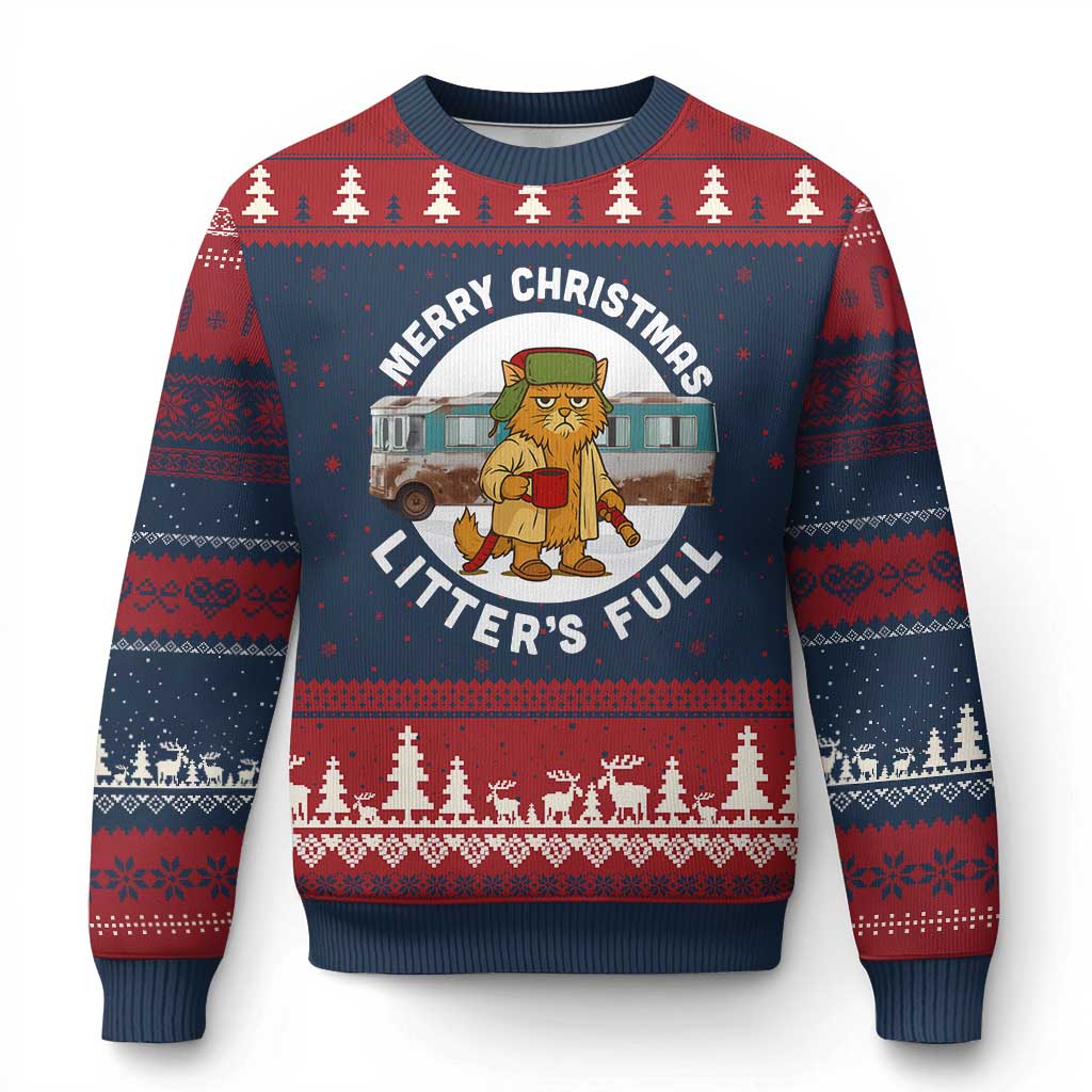 Merry Xmas Litters Full Ugly Christmas Sweater Funny Xmas Vacation Cat TS10 Navy Red Print Your Wear