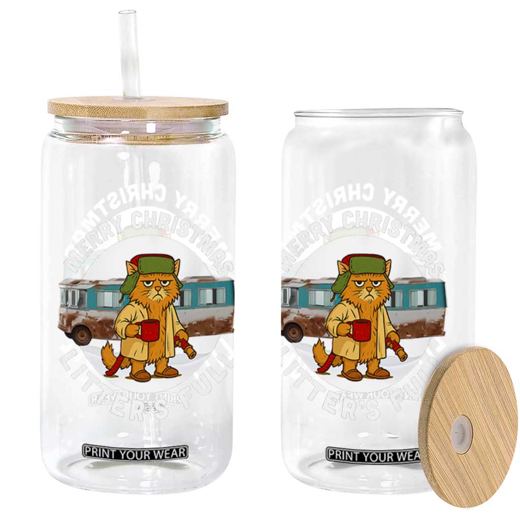Merry Christmas Litters Full Glass Can Funny Christmas Vacation Cat TS10 Print Your Wear