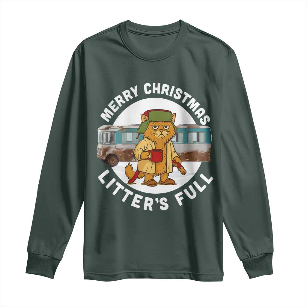 Merry Christmas Litters Full Long Sleeve Shirt Funny Christmas Vacation Cat TS10 Dark Forest Green Print Your Wear