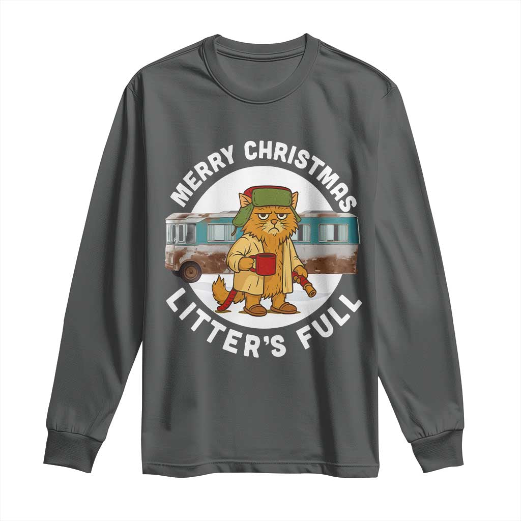 Merry Christmas Litters Full Long Sleeve Shirt Funny Christmas Vacation Cat TS10 Dark Heather Print Your Wear