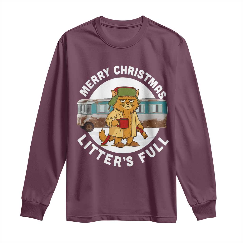 Merry Christmas Litters Full Long Sleeve Shirt Funny Christmas Vacation Cat TS10 Maroon Print Your Wear