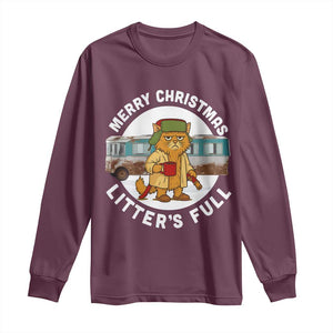 Merry Christmas Litters Full Long Sleeve Shirt Funny Christmas Vacation Cat TS10 Maroon Print Your Wear