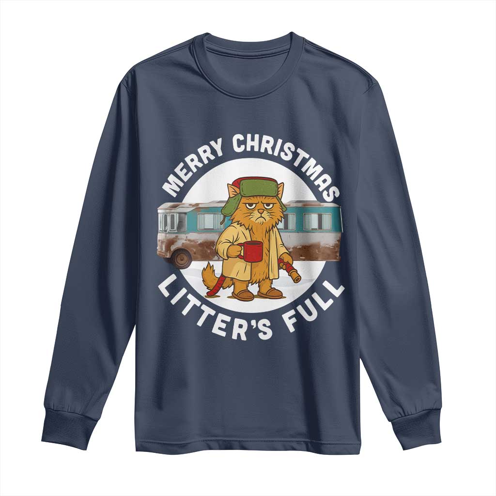 Merry Christmas Litters Full Long Sleeve Shirt Funny Christmas Vacation Cat TS10 Navy Print Your Wear