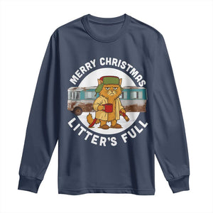 Merry Christmas Litters Full Long Sleeve Shirt Funny Christmas Vacation Cat TS10 Navy Print Your Wear