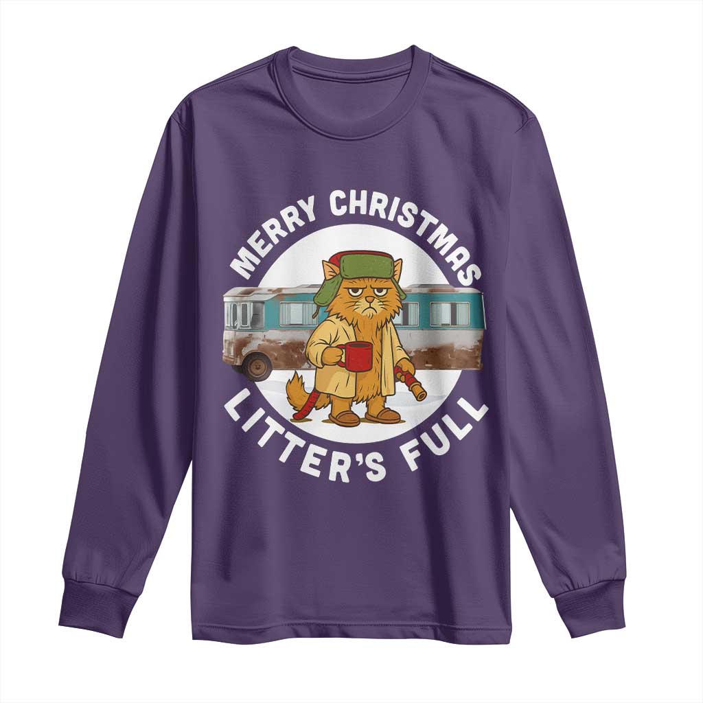 Merry Christmas Litters Full Long Sleeve Shirt Funny Christmas Vacation Cat TS10 Purple Print Your Wear
