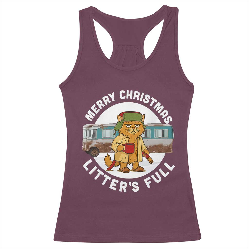 Merry Christmas Litters Full Racerback Tank Top Funny Christmas Vacation Cat TS10 Maroon Print Your Wear