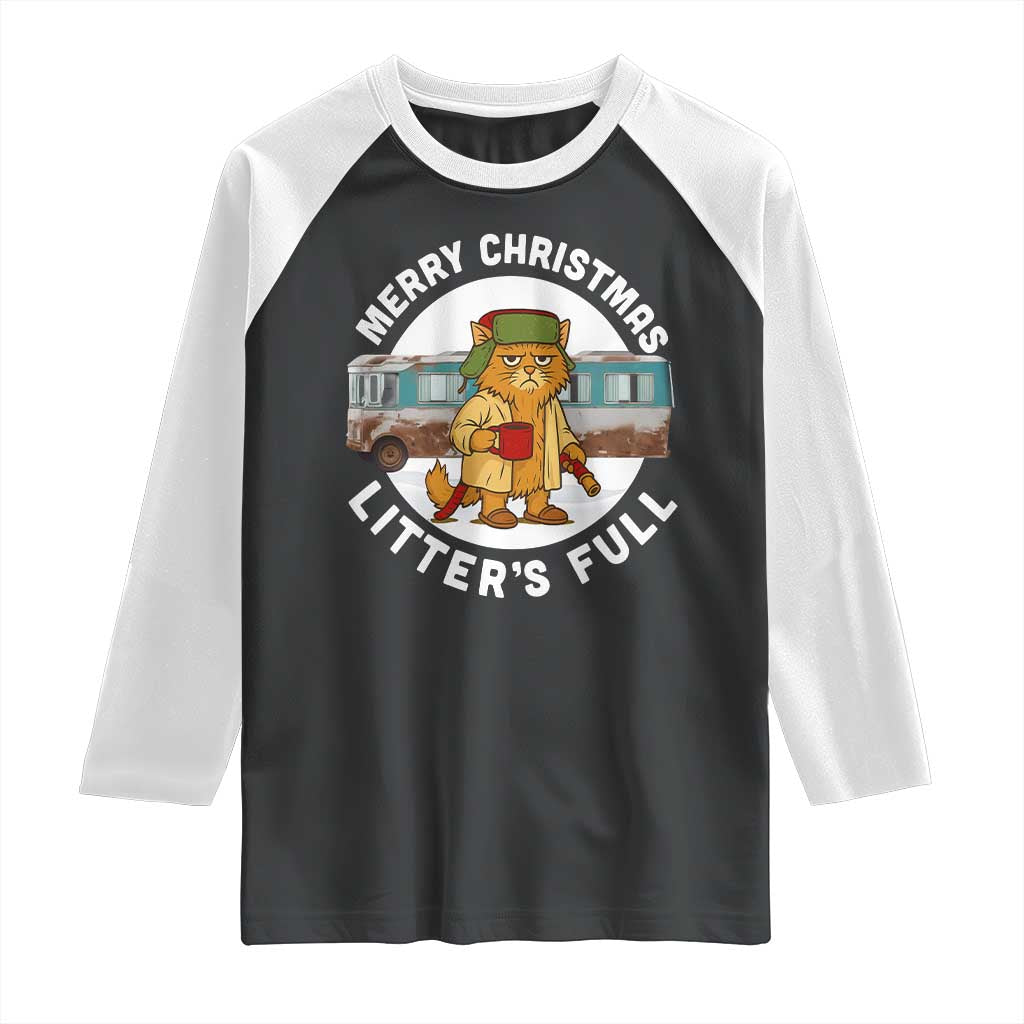 Merry Christmas Litters Full Raglan Shirt Funny Christmas Vacation Cat TS10 Black White Print Your Wear