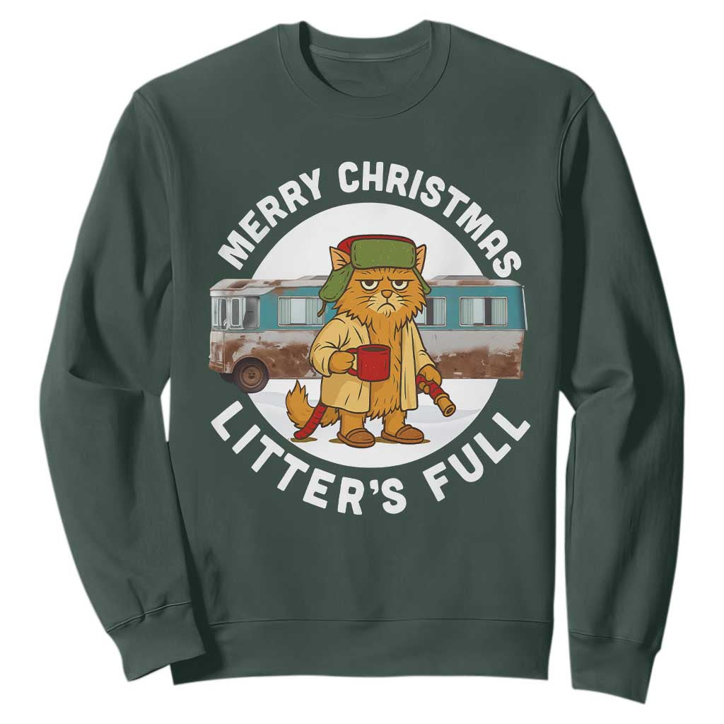 Merry Christmas Litters Full Sweatshirt Funny Christmas Vacation Cat TS10 Dark Forest Green Print Your Wear