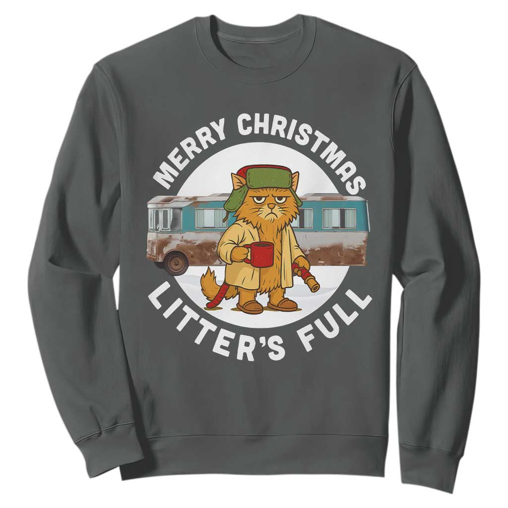 Merry Christmas Litters Full Sweatshirt Funny Christmas Vacation Cat TS10 Dark Heather Print Your Wear