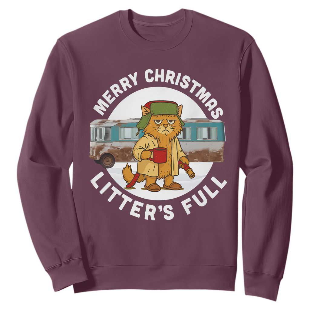 Merry Christmas Litters Full Sweatshirt Funny Christmas Vacation Cat TS10 Maroon Print Your Wear
