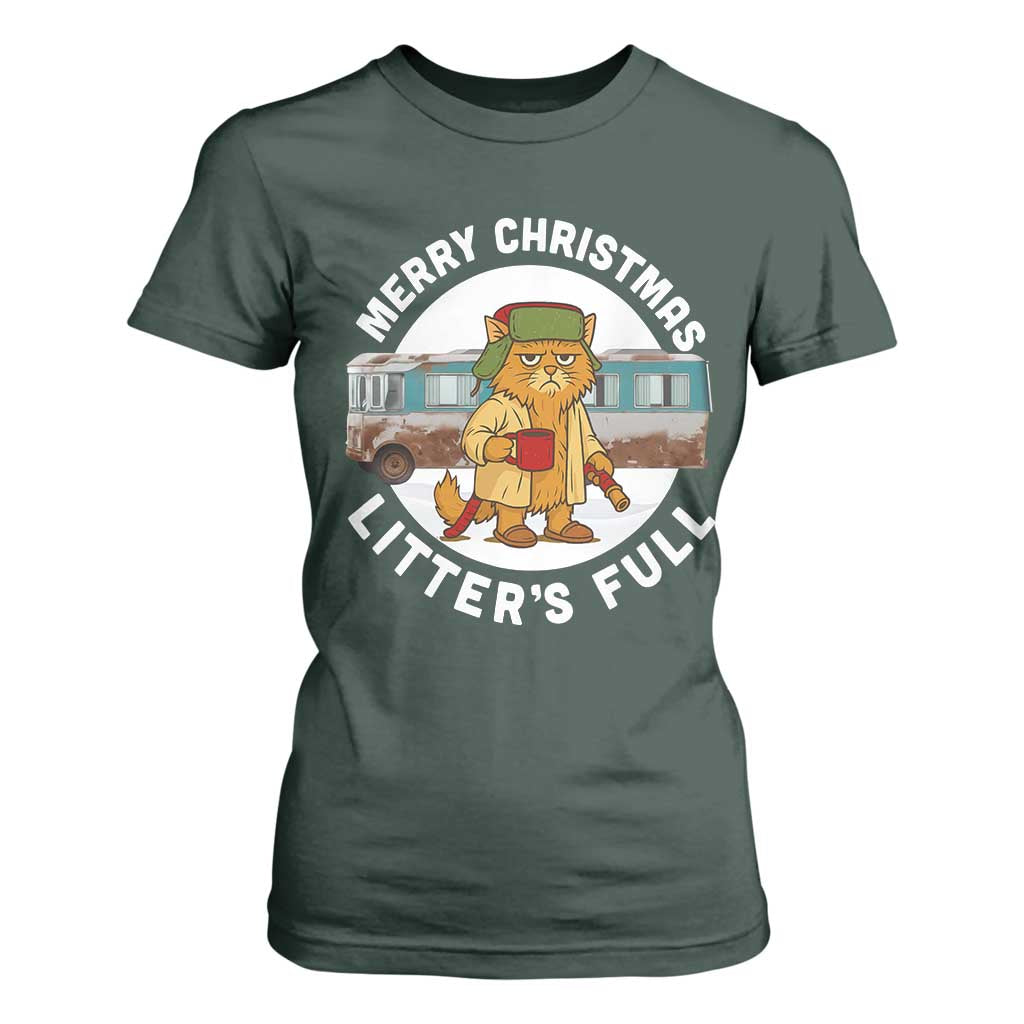 Merry Christmas Litters Full T Shirt For Women Funny Christmas Vacation Cat TS10 Dark Forest Green Print Your Wear