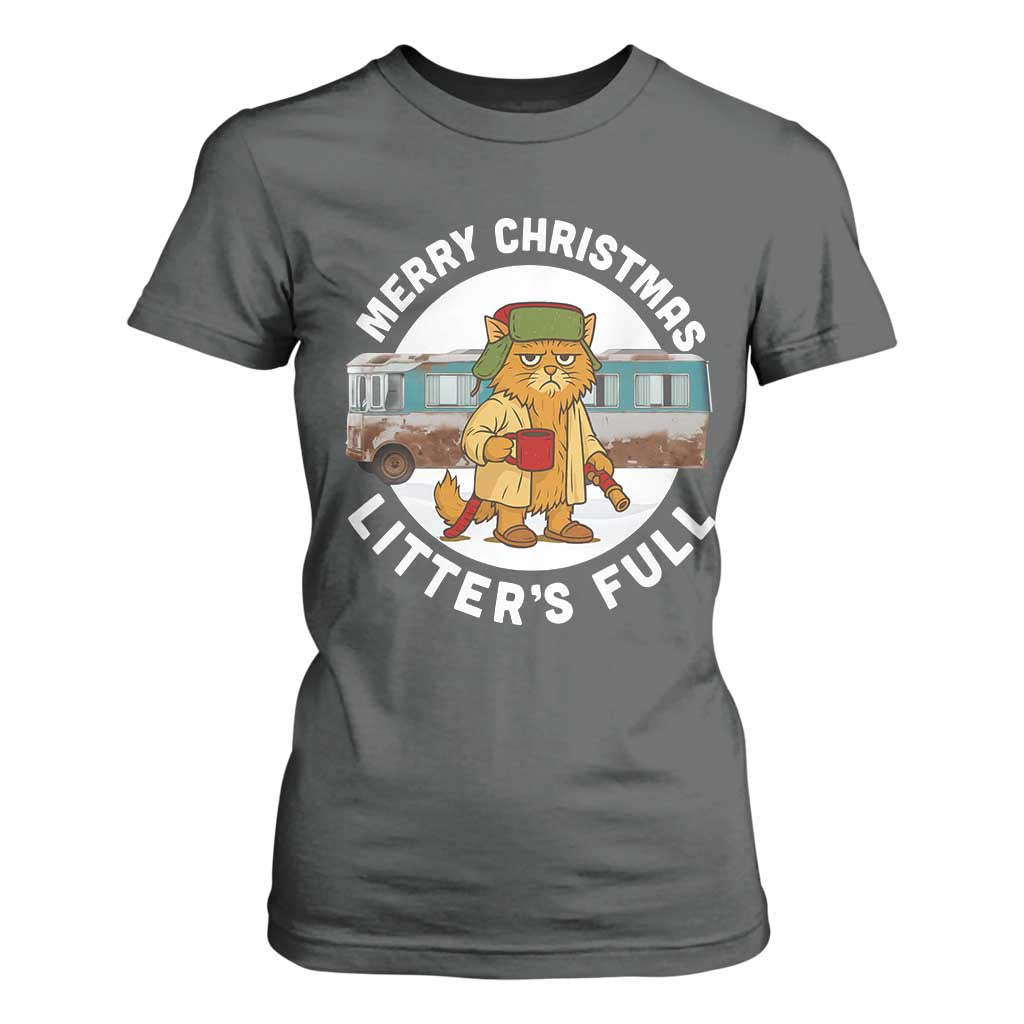 Merry Christmas Litters Full T Shirt For Women Funny Christmas Vacation Cat TS10 Dark Heather Print Your Wear
