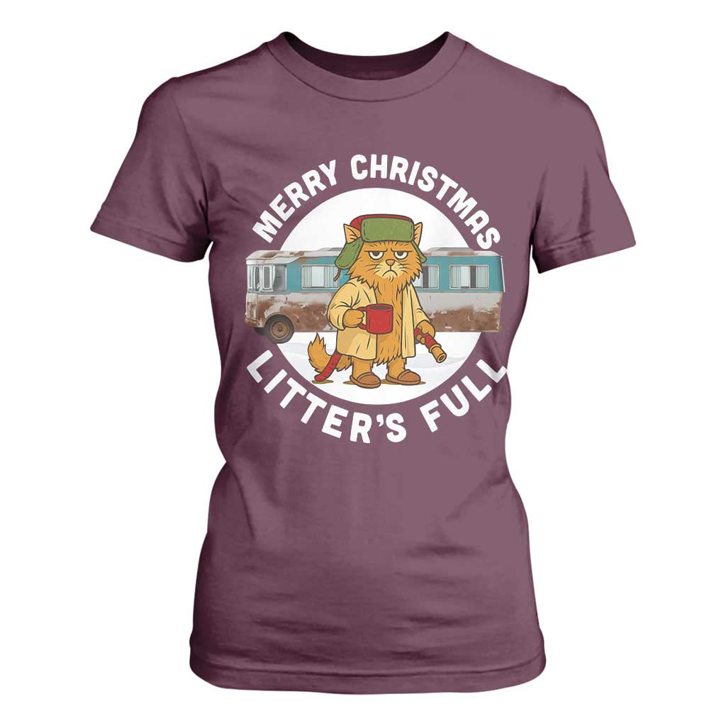 Merry Christmas Litters Full T Shirt For Women Funny Christmas Vacation Cat TS10 Maroon Print Your Wear