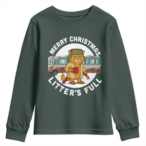 Merry Christmas Litters Full Youth Sweatshirt Funny Christmas Vacation Cat TS10 Dark Forest Green Print Your Wear