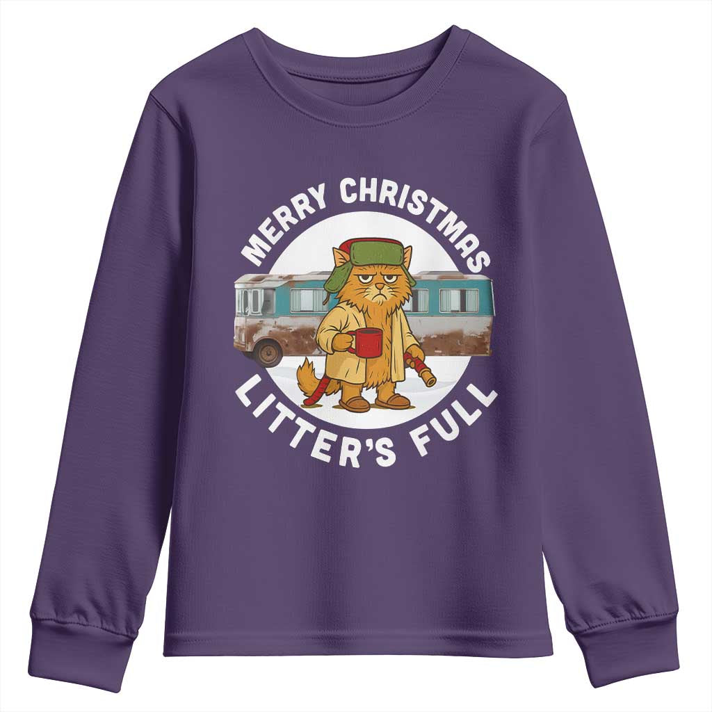 Merry Christmas Litters Full Youth Sweatshirt Funny Christmas Vacation Cat TS10 Purple Print Your Wear
