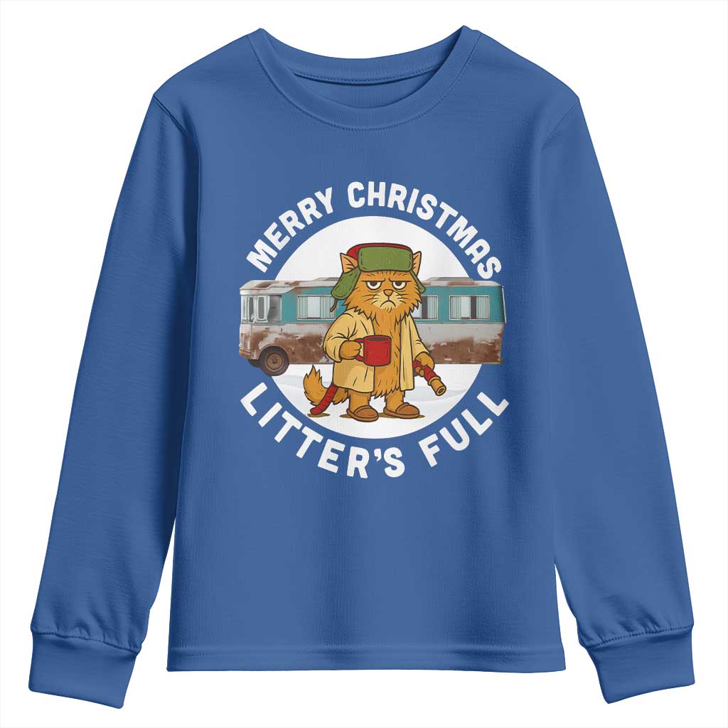 Merry Christmas Litters Full Youth Sweatshirt Funny Christmas Vacation Cat TS10 Royal Blue Print Your Wear