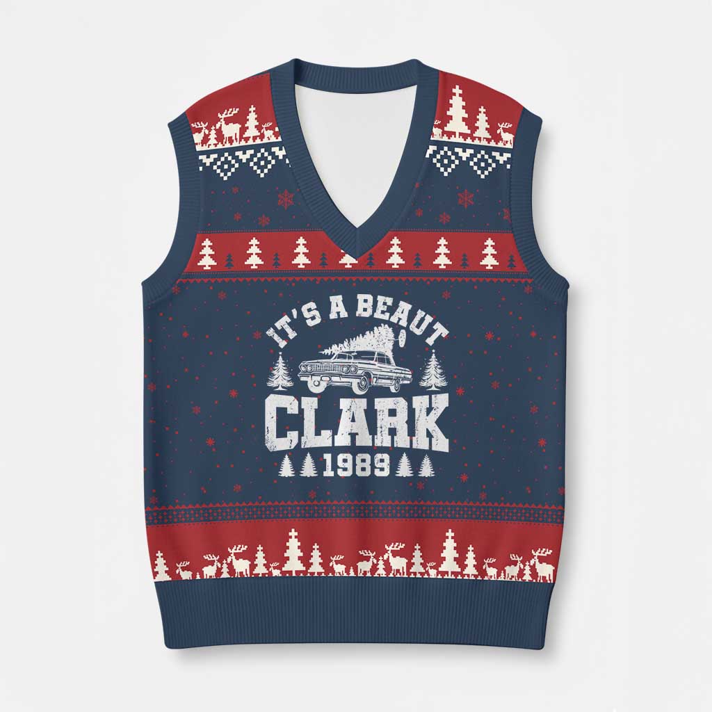 It's a Beaut Clark V-Neck Knit Sweater Vest Funny Xmas Vacation TS10 Navy Red Print Your Wear