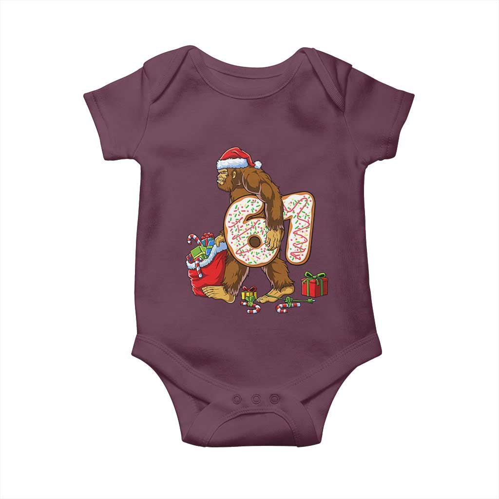 Christmas Bigfoot 67 Meme Baby Onesie Funny Six Seven Gen Alpha Slang Sasquatch TS10 Maroon Print Your Wear