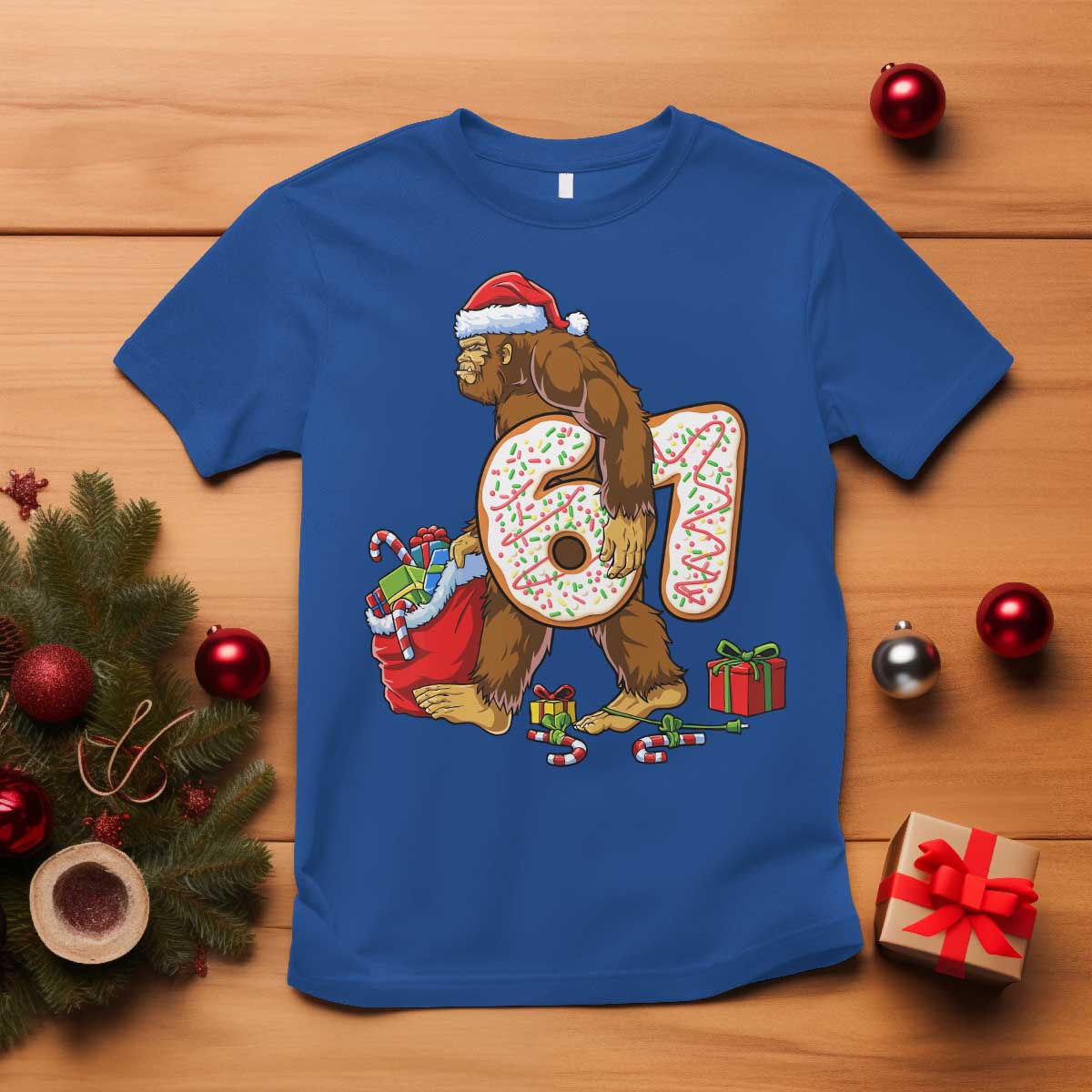 Christmas Bigfoot 67 Meme T Shirt Funny Six Seven Gen Alpha Slang Sasquatch TS10 Royal Blue Print Your Wear
