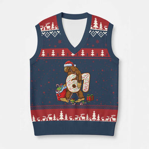 Xmas Bigfoot 67 Meme V-Neck Knit Sweater Vest Funny Six Seven Gen Alpha Slang Sasquatch TS10 Navy Red Print Your Wear