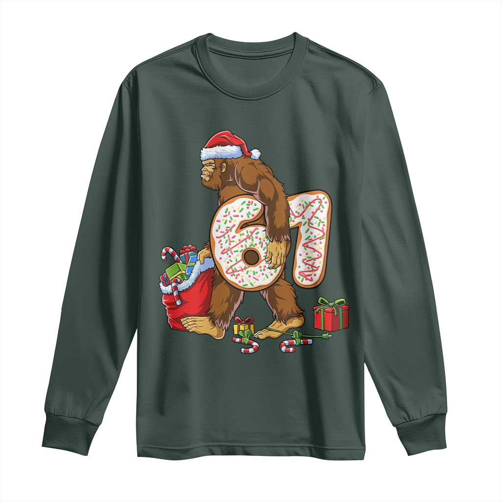Christmas Bigfoot 67 Meme Long Sleeve Shirt Funny Six Seven Gen Alpha Slang Sasquatch TS10 Dark Forest Green Print Your Wear