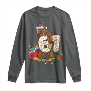 Christmas Bigfoot 67 Meme Long Sleeve Shirt Funny Six Seven Gen Alpha Slang Sasquatch TS10 Dark Heather Print Your Wear