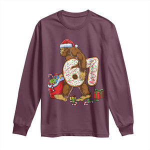 Christmas Bigfoot 67 Meme Long Sleeve Shirt Funny Six Seven Gen Alpha Slang Sasquatch TS10 Maroon Print Your Wear