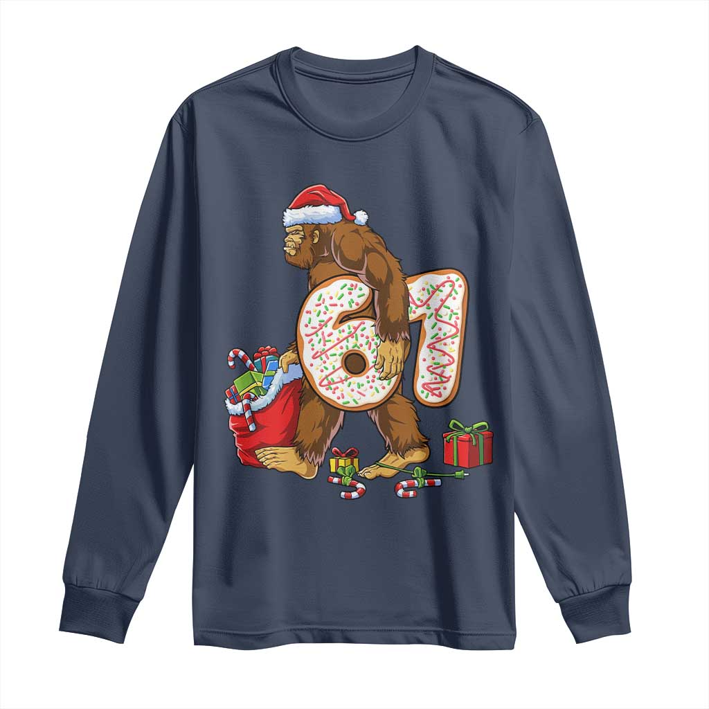 Christmas Bigfoot 67 Meme Long Sleeve Shirt Funny Six Seven Gen Alpha Slang Sasquatch TS10 Navy Print Your Wear