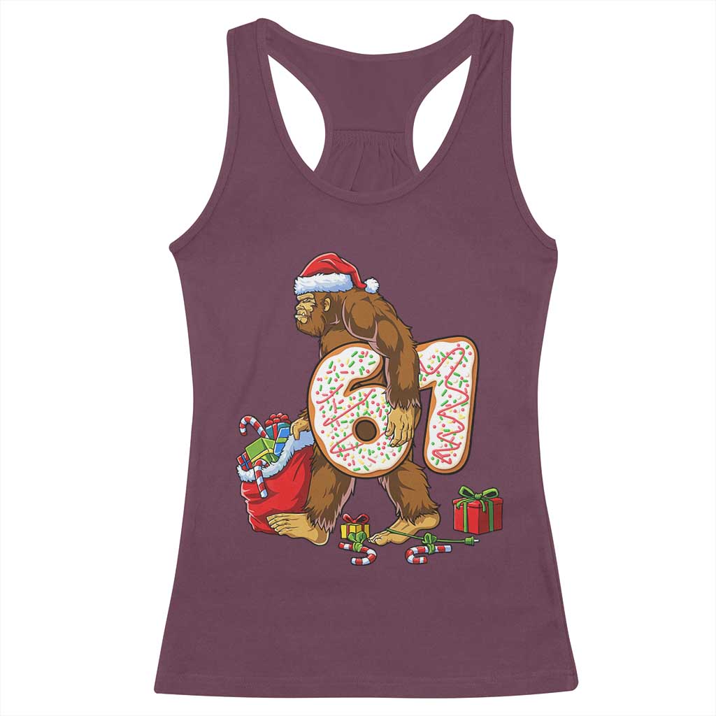 Christmas Bigfoot 67 Meme Racerback Tank Top Funny Six Seven Gen Alpha Slang Sasquatch TS10 Maroon Print Your Wear