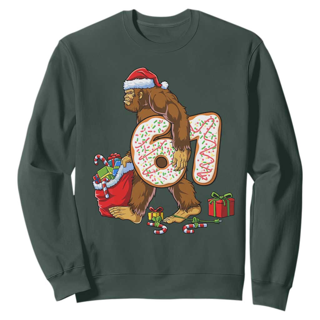 Christmas Bigfoot 67 Meme Sweatshirt Funny Six Seven Gen Alpha Slang Sasquatch TS10 Dark Forest Green Print Your Wear