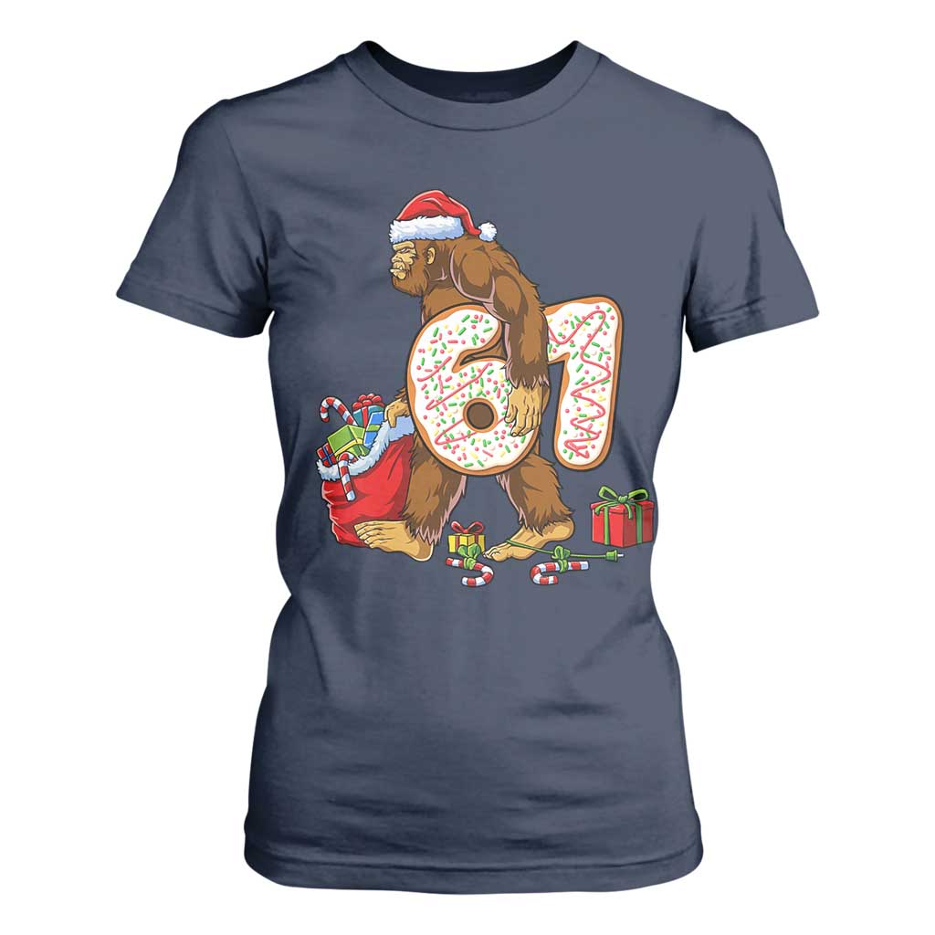Christmas Bigfoot 67 Meme T Shirt For Women Funny Six Seven Gen Alpha Slang Sasquatch TS10 Navy Print Your Wear
