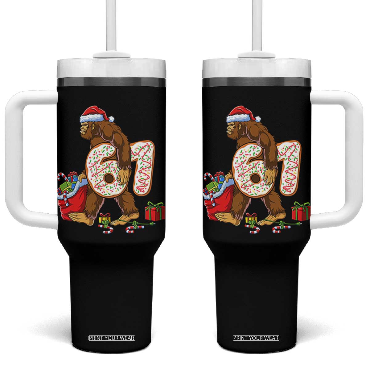 Christmas Bigfoot 67 Meme Tumbler With Handle Funny Six Seven Gen Alpha Slang Sasquatch TS10 One Size: 40 oz Black Print Your Wear