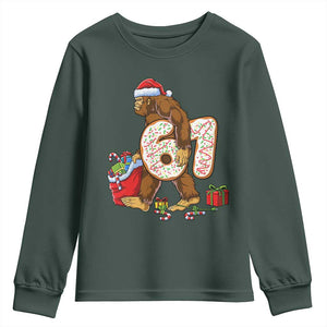Christmas Bigfoot 67 Meme Youth Sweatshirt Funny Six Seven Gen Alpha Slang Sasquatch TS10 Dark Forest Green Print Your Wear