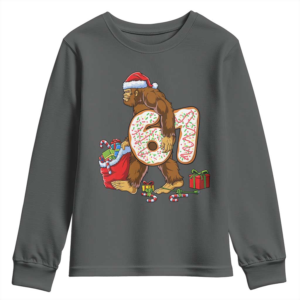 Christmas Bigfoot 67 Meme Youth Sweatshirt Funny Six Seven Gen Alpha Slang Sasquatch TS10 Dark Heather Print Your Wear