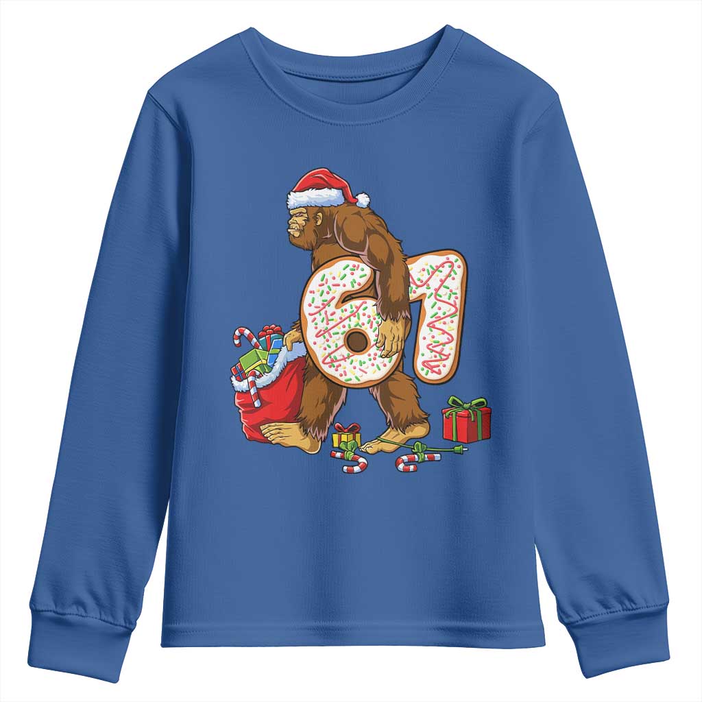 Christmas Bigfoot 67 Meme Youth Sweatshirt Funny Six Seven Gen Alpha Slang Sasquatch TS10 Royal Blue Print Your Wear