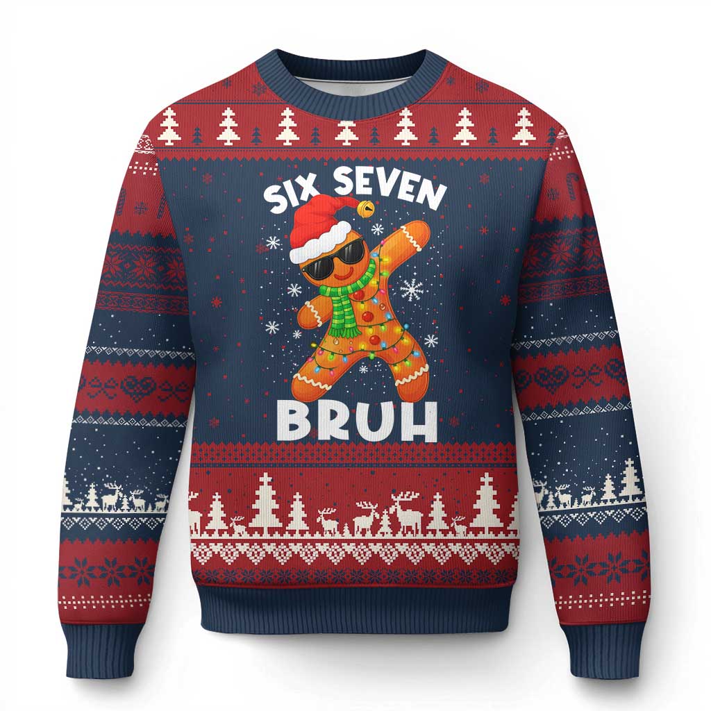 67 Xmas Six Seven Bruh Gingerbread Ugly Christmas Sweater Funny Six Seven Meme Boys TS10 Navy Red Print Your Wear